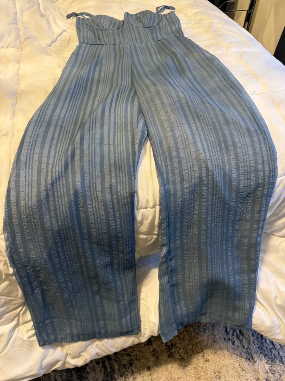 Striped Blue Bustier Jumpsuit - Picture 3 of 7